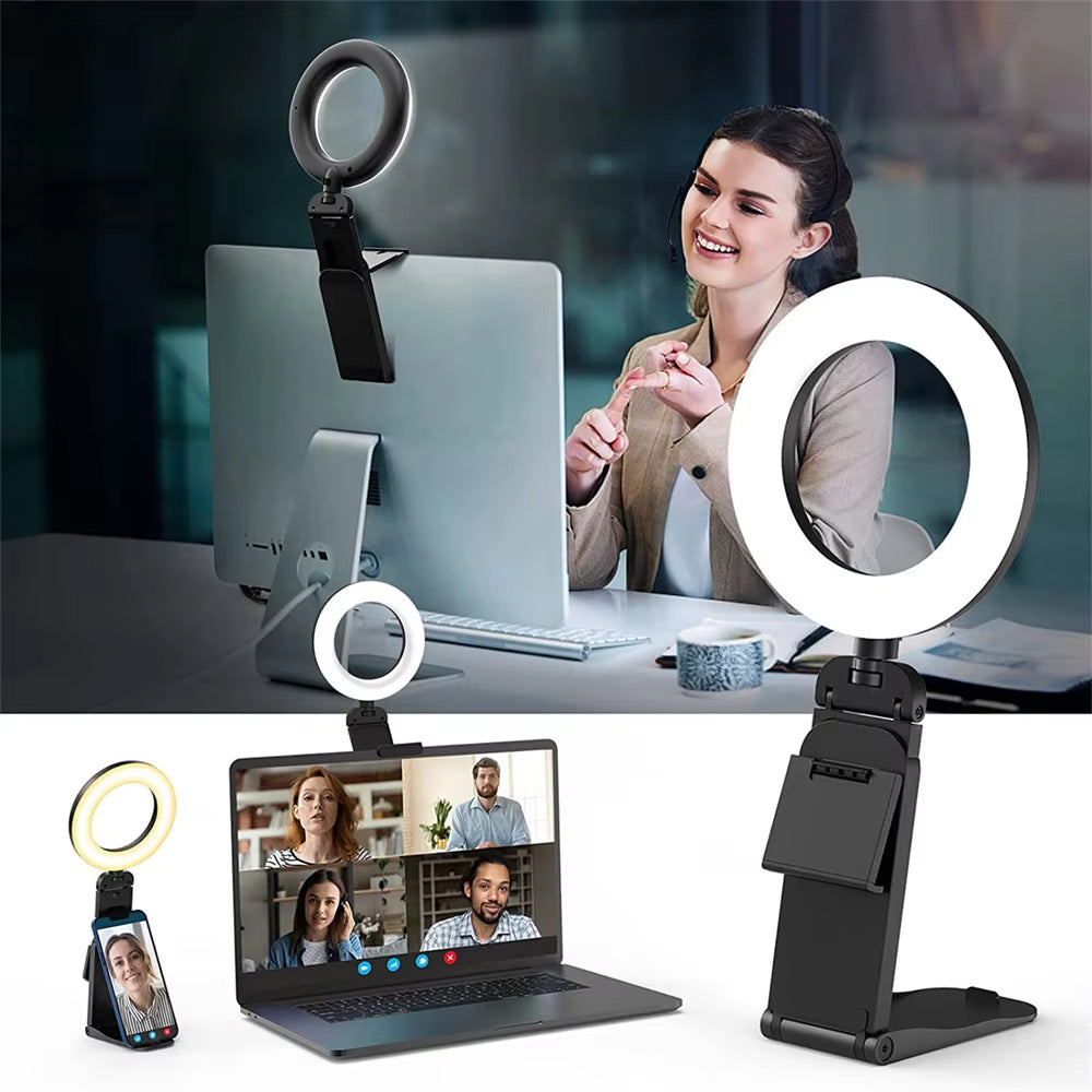New Led Selfie Light Clip Ring Light with Phone Holder Desktop Ring Light for Computer Laptop Video Conference Lighting Makeup