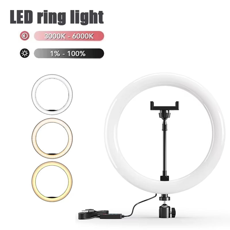 LED Ring Light Dimmable Selfie Ring Light USB Ring Lamp Photography Light with Phone Holder for Makeup Tiktok Video Live Lamps