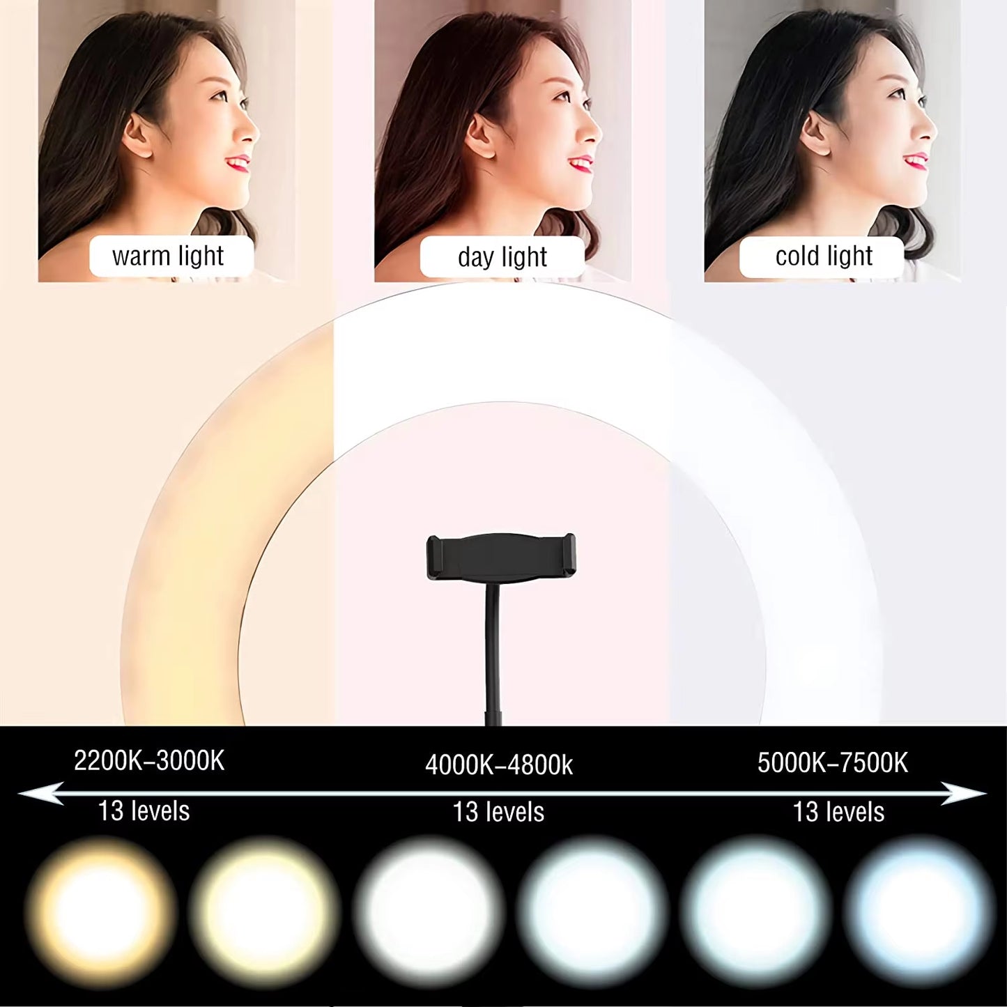 LED Ring Light Dimmable Selfie Ring Light USB Ring Lamp Photography Light with Phone Holder for Makeup Tiktok Video Live Lamps
