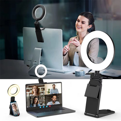 New Led Selfie Light Clip Ring Light with Phone Holder Desktop Ring Light for Computer Laptop Video Conference Lighting Makeup