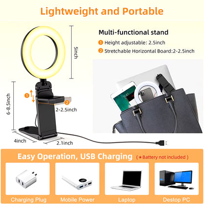New Led Selfie Light Clip Ring Light with Phone Holder Desktop Ring Light for Computer Laptop Video Conference Lighting Makeup